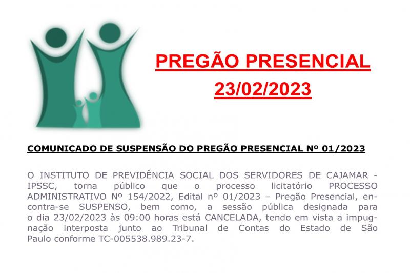 PREGÃO PRESENCIAL Nº 01/2023 - SUSPENSO